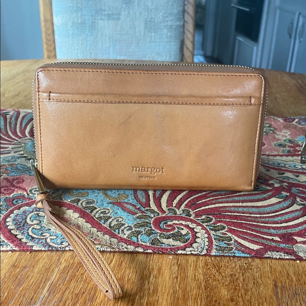 margot Tan Leather Wristlet Zip Wallet